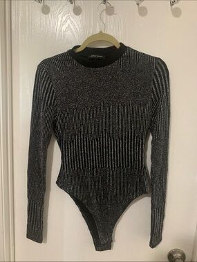 Jealous Tomato Black Metallic Ribbed Long-Sleeve Bodysuit
